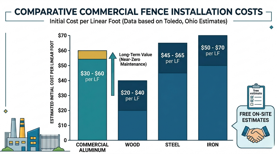 cost of ornamental aluminum fence Cost of ornamental aluminum fence installation in Toledo Ohio starting at $25 to $75 per linear foot