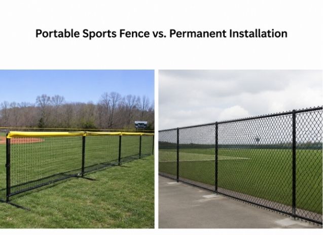 Portable and permanent sports fence installation at an athletic field with durable fencing systems and secure boundaries.