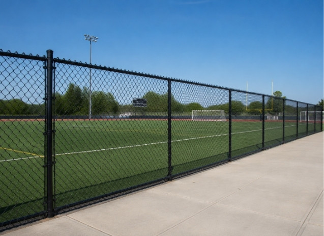 Professional sports fence installation at an athletic complex with durable fencing and secure field enclosures.